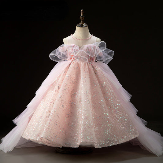 Sequined Pink Girls Ball Gown Dress for Parties & Special Occasions | Age 3-10