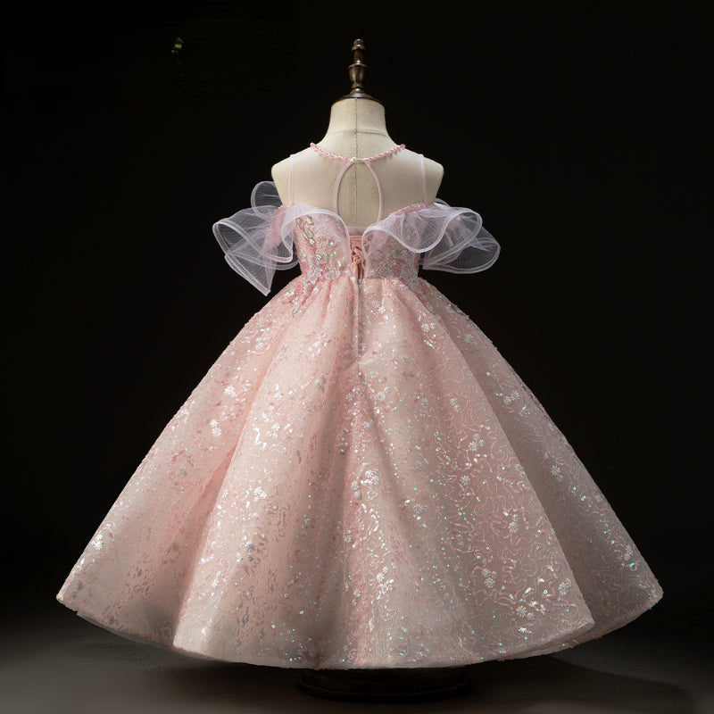 Sequined Pink Girls Ball Gown Dress for Parties & Special Occasions | Age 3-10