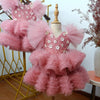 Girls Pink Tulle Ball Gown with 3D Flowers
