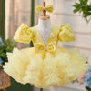 Girls Puffy Sequin Ball Gown with Bows and Tiered Skirt