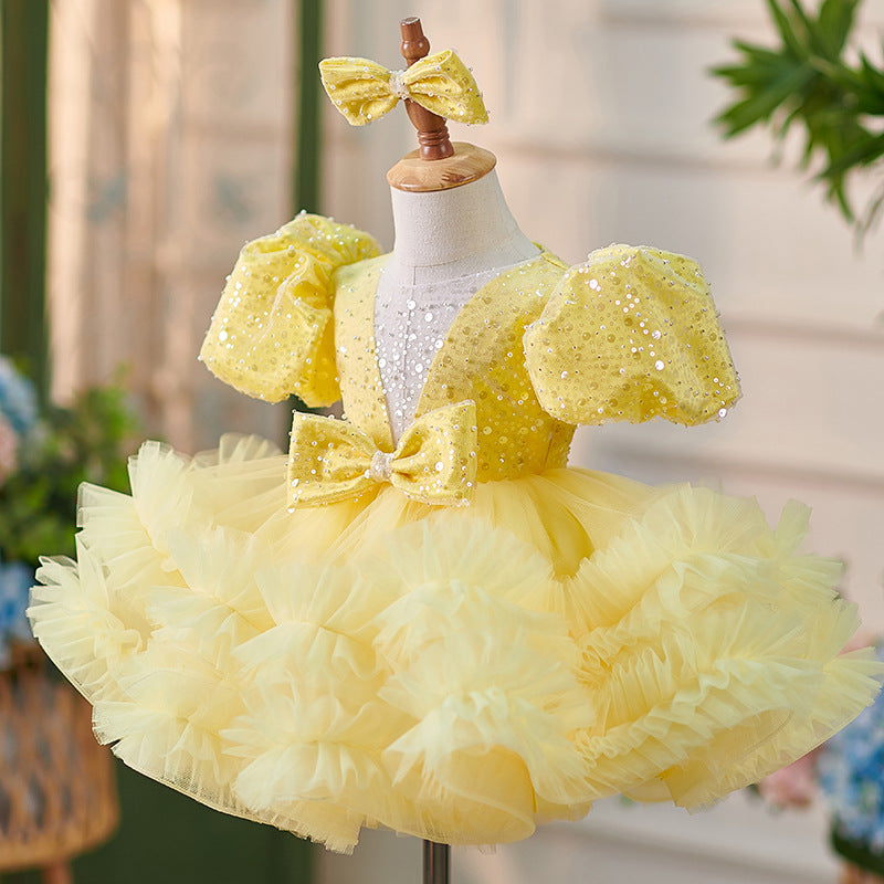 Girls Puffy Sequin Ball Gown – Knee Length Tulle Dress for Special Occasions