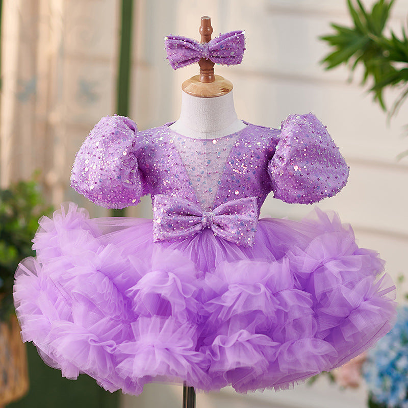 Girls Puffy Sequin Ball Gown – Knee Length Tulle Dress for Special Occasions