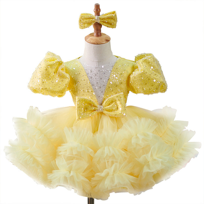 Girls Puffy Sequin Ball Gown – Knee Length Tulle Dress for Special Occasions