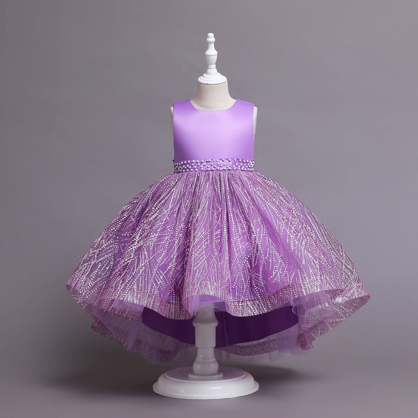 Girls Sequin Satin Ball Gown Sleeveless Tea Length Princess Dress for Parties & Special Occasions