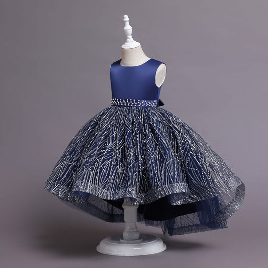 Girls Sequin Satin Ball Gown Sleeveless Tea Length Princess Dress for Parties & Special Occasions