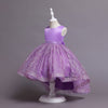 Girls Sequin Satin Ball Gown Sleeveless Tea Length Dress