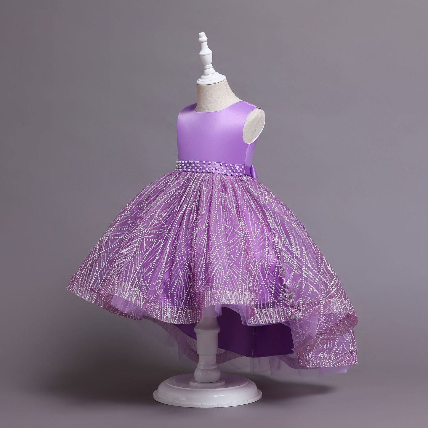 Girls Sequin Satin Ball Gown Sleeveless Tea Length Princess Dress for Parties & Special Occasions