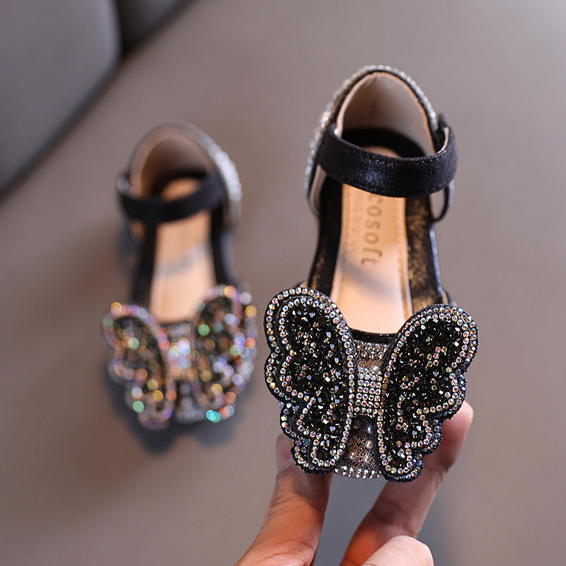 Girls' Sparkly Butterfly Bow Low Heel Dress Shoes | Special Occasion Party Footwear
