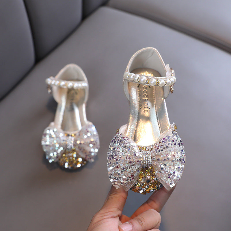 Girls' Sparkly Closed-Toe Dress Shoes with Bows for Special Occasions