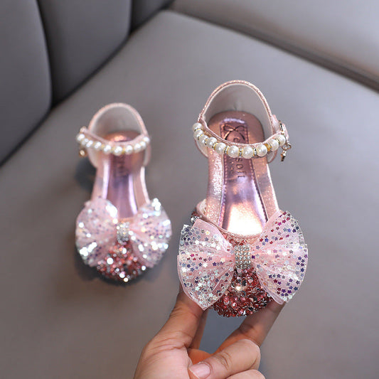 Girls' Sparkly Closed-Toe Dress Shoes with Bows for Special Occasions