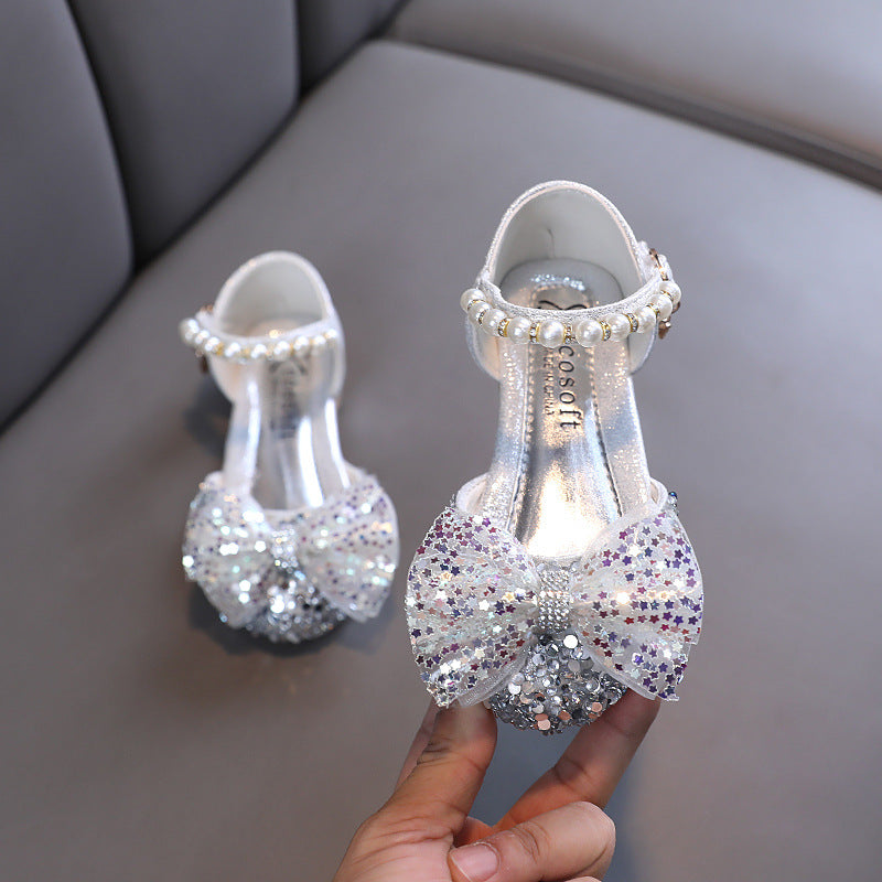 Girls' Sparkly Closed-Toe Dress Shoes with Bows for Special Occasions