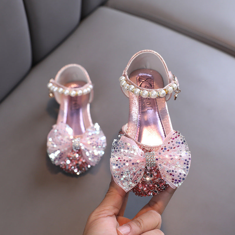 Girls' Sparkly Closed-Toe Dress Shoes with Bows for Special Occasions