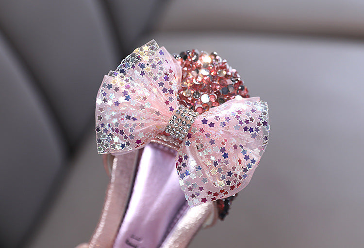 Girls' Sparkly Closed-Toe Dress Shoes with Bows for Special Occasions