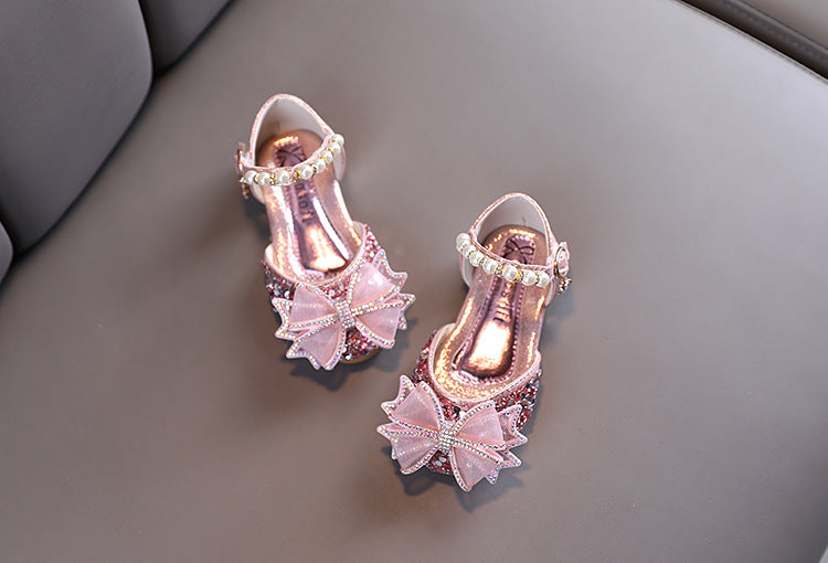 Girls' Sparkly Closed-Toe Dress Shoes with Bow, Pearls & Sequins | Special Occasion Sandals