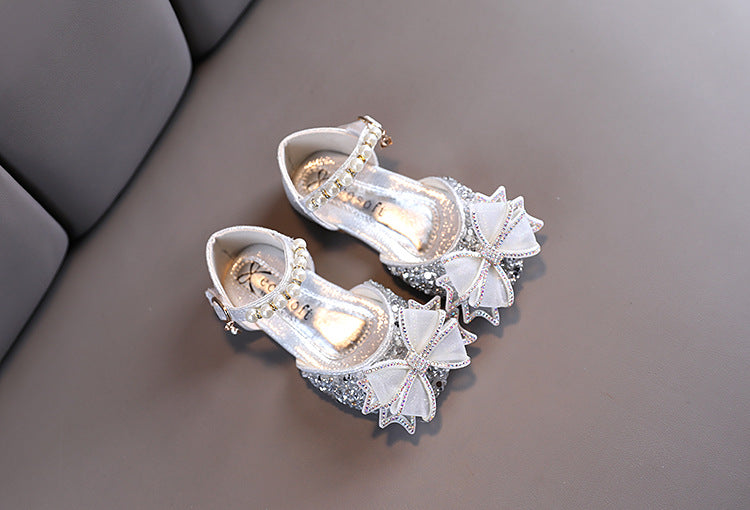 Girls' Sparkly Closed-Toe Dress Shoes with Bow, Pearls & Sequins | Special Occasion Sandals