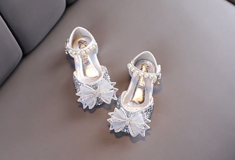 Girls' Sparkly Closed-Toe Dress Shoes with Bow, Pearls & Sequins | Special Occasion Sandals