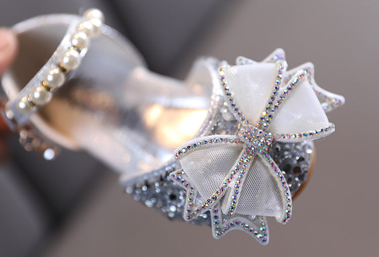 Girls' Sparkly Closed-Toe Dress Shoes with Bow, Pearls & Sequins | Special Occasion Sandals