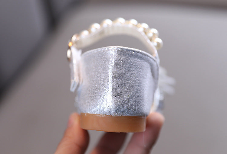 Girls' Sparkly Closed-Toe Dress Shoes with Bow, Pearls & Sequins | Special Occasion Sandals