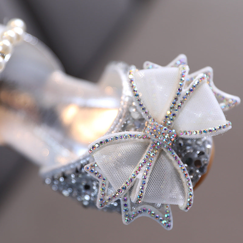 Girls' Sparkly Closed-Toe Dress Shoes with Bow, Pearls & Sequins | Special Occasion Sandals