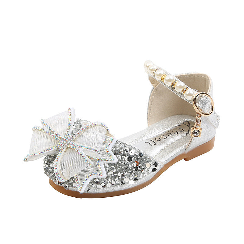 Girls' Sparkly Closed-Toe Dress Shoes with Bow, Pearls & Sequins | Special Occasion Sandals