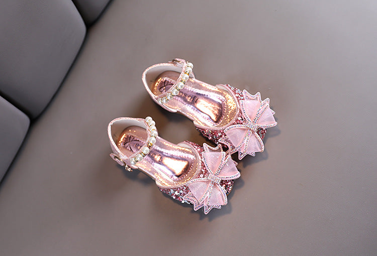 Girls' Sparkly Closed-Toe Dress Shoes with Bow, Pearls & Sequins | Special Occasion Sandals