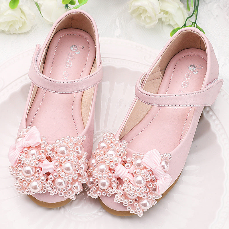Girls' Sparkly Pearl Bow Dress Shoes – Closed-Toe Flower Girl & Party Shoes