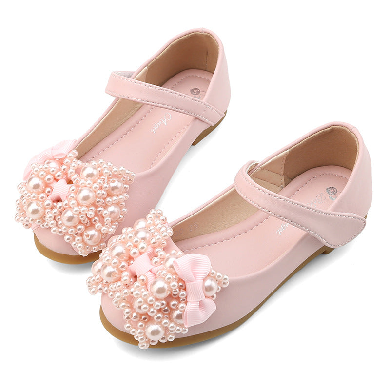 Girls' Sparkly Pearl Bow Dress Shoes – Closed-Toe Flower Girl & Party Shoes
