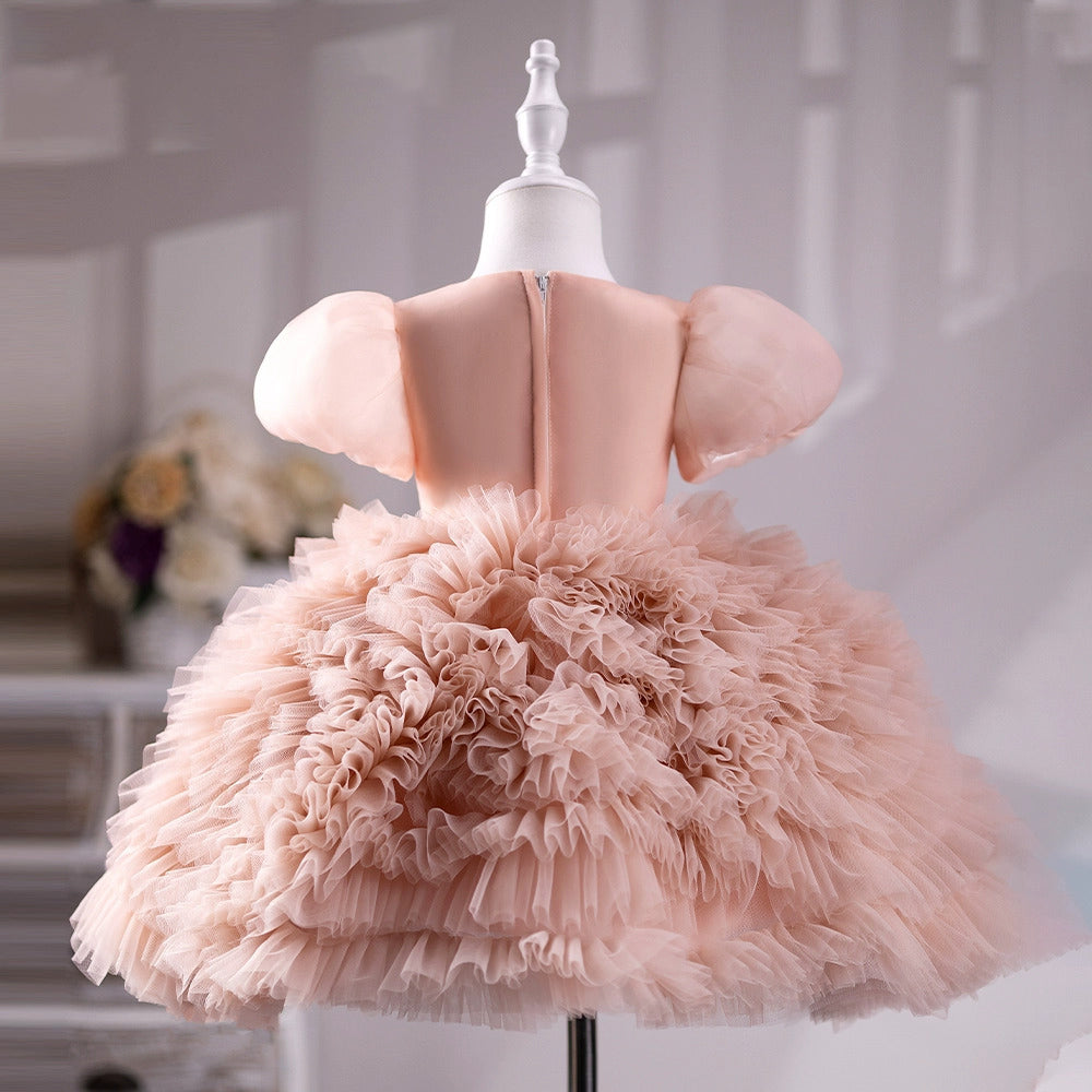 Pink Tulle Princess Dress for Girls, Floral & Sequin Tea-Length - Ages 1-8