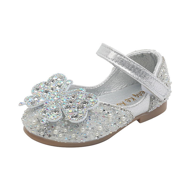 Girls' Glitter Party Shoes with Butterfly & Pearls – Dress Shoes for Special Occasions