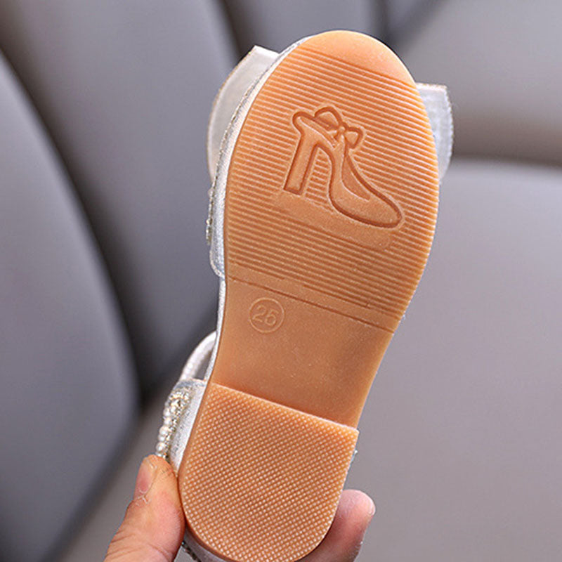 Sparkly Block Heel Closed-Toe Flower Girl Shoes with Pearls & Bows – Party & Occasion Dress Sandals