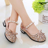 Glitter Flower Girl Party Shoes for Girls with Pearls and Bows