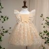 Gold Satin & Lace A-Line Flower Girl Dress - Tea Length