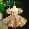 Gold Sequin Princess Flower Girl Dress - Puff Sleeves