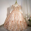 Robe de demoiselle d'honneur trapèze à paillettes dorées et manches longues
