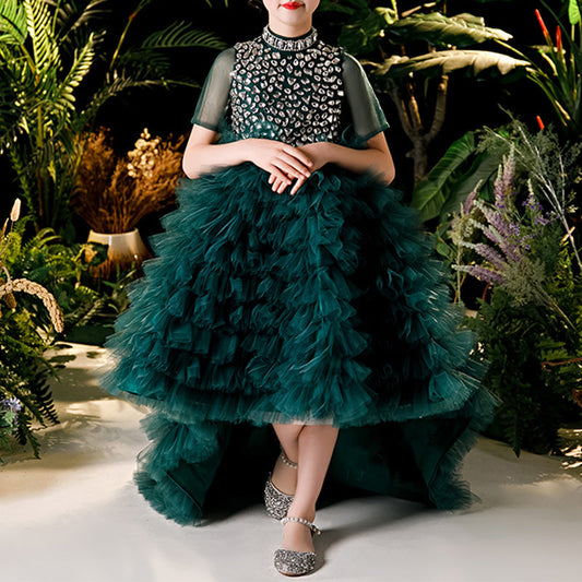 Green Ball Gown Tulle Dress for Girls | Sequin Princess Party Dress