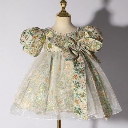 Green Princess Flower Girl Dress - Satin Bodice, Organza Skirt