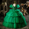 Robe de princesse verte en tulle à manches bouffantes pour fille