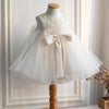 Ivory Lace Tulle Princess Flower Girl Dress Sleeveless Bow Tea