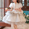 Ivory Princess Satin Puff Sleeve Flower Girl Dress
