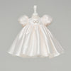 Ivory Satin Flower Girl Dress with Ruffles and Beaded Details