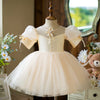 Ivory Satin Tulle Flower Girl Dress | Ruffles & Pleats