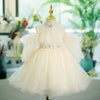 Ivory Sequin A-Line Flower Girl Dress Mock Neck Cold Shoulder