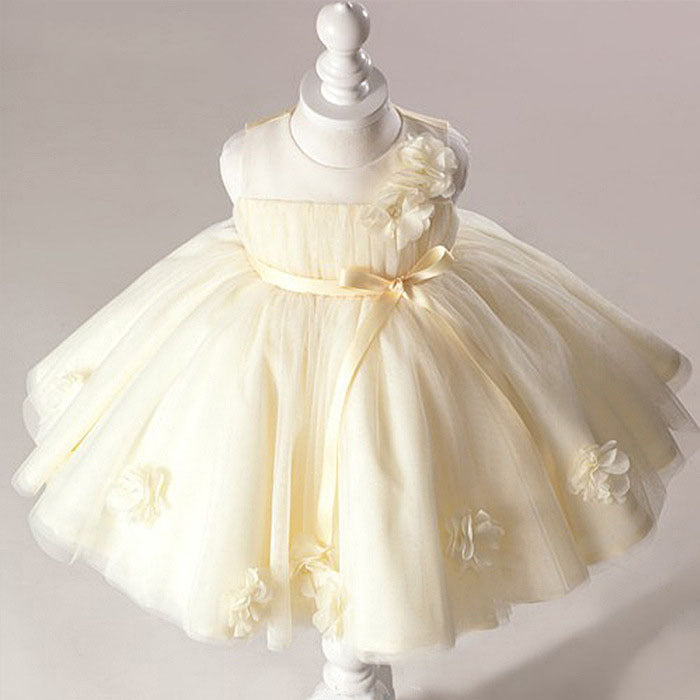 Ivory Tulle Princess Flower Girl Dress: Sleeveless Flowers