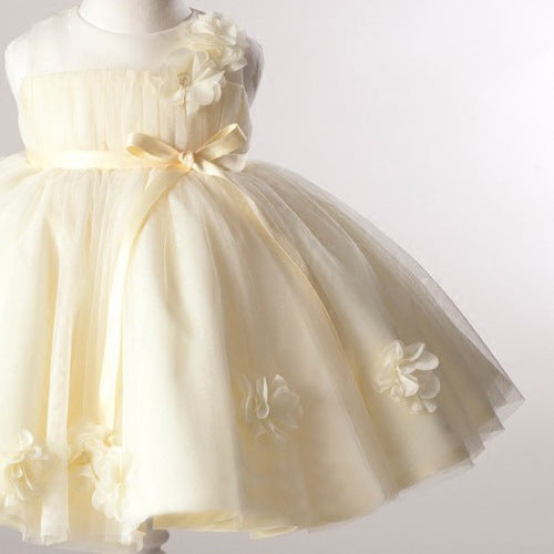 Ivory Tulle Princess Flower Girl Dress: Sleeveless Flowers