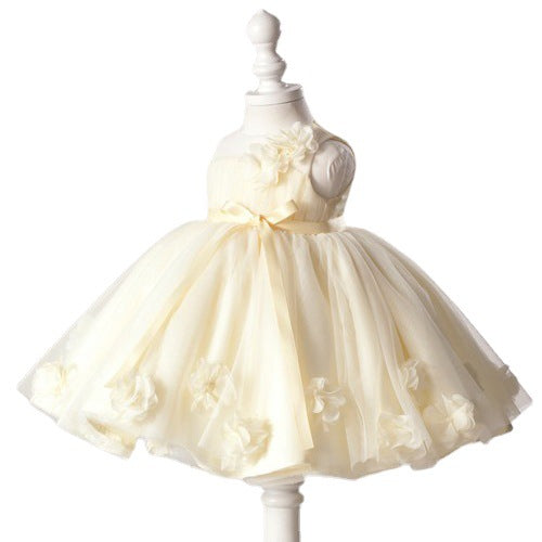 Ivory Tulle Princess Flower Girl Dress: Sleeveless Flowers