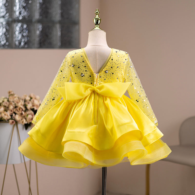 Girls Ball Gown Sequin Dress with Long Sleeves & Tiered Skirt – Party & Special Occasion