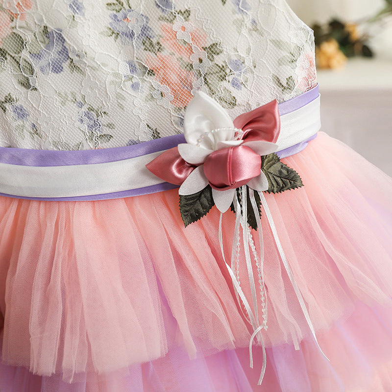 Lace Tulle A-Line Flower Girl Dress Cap Sleeve Knee