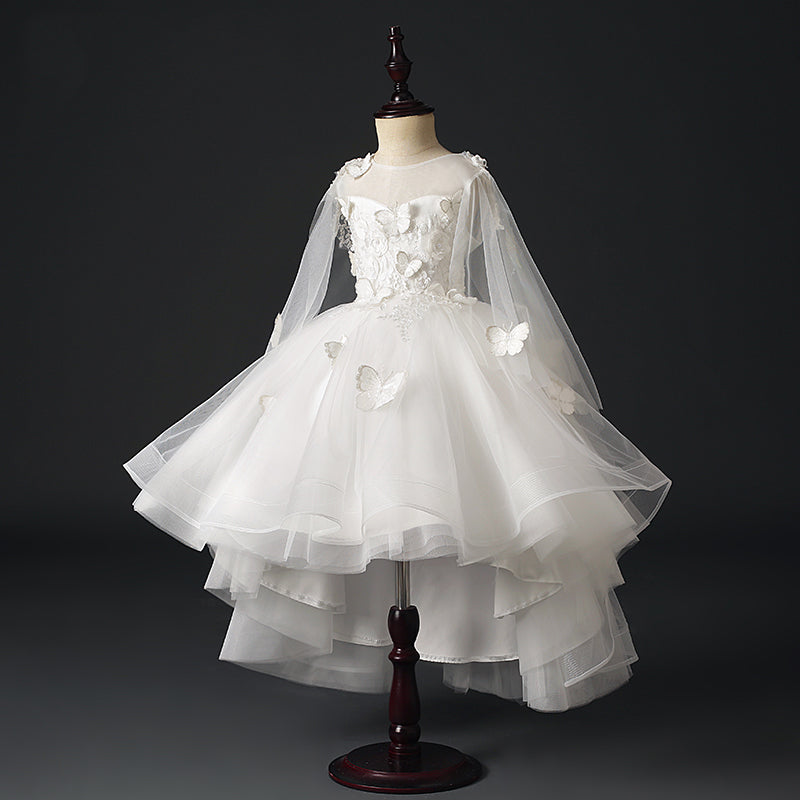 Lace Tulle A-Line Flower Girl Dress Round Neck Long Sleeve