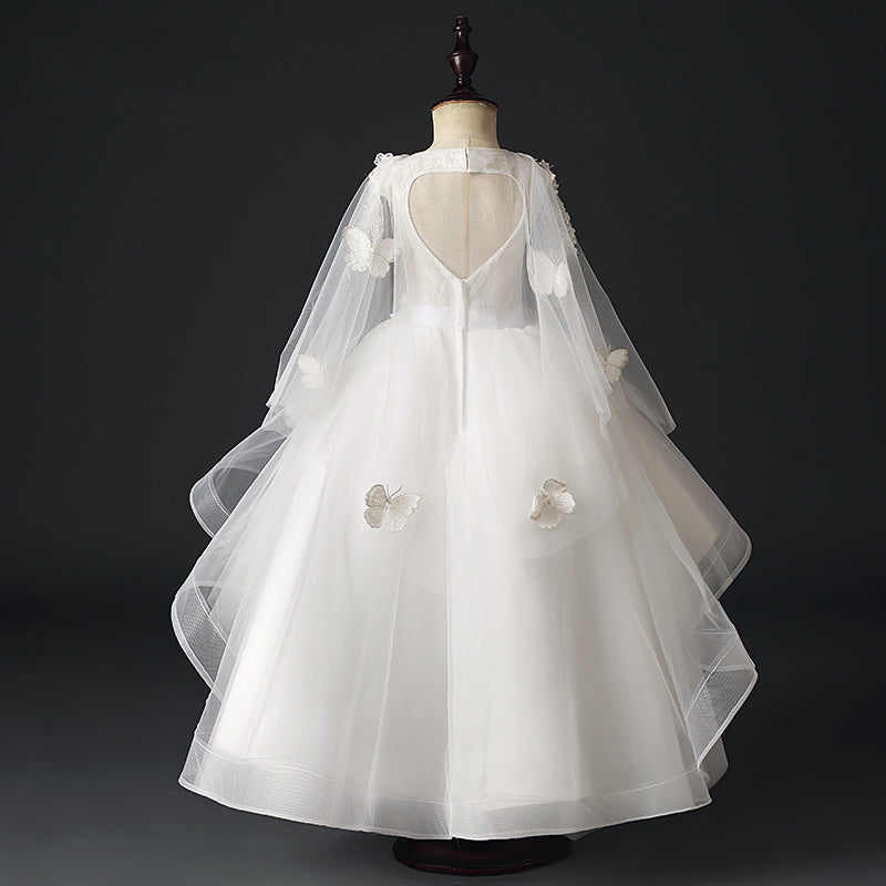 Lace Tulle A-Line Flower Girl Dress Round Neck Long Sleeve