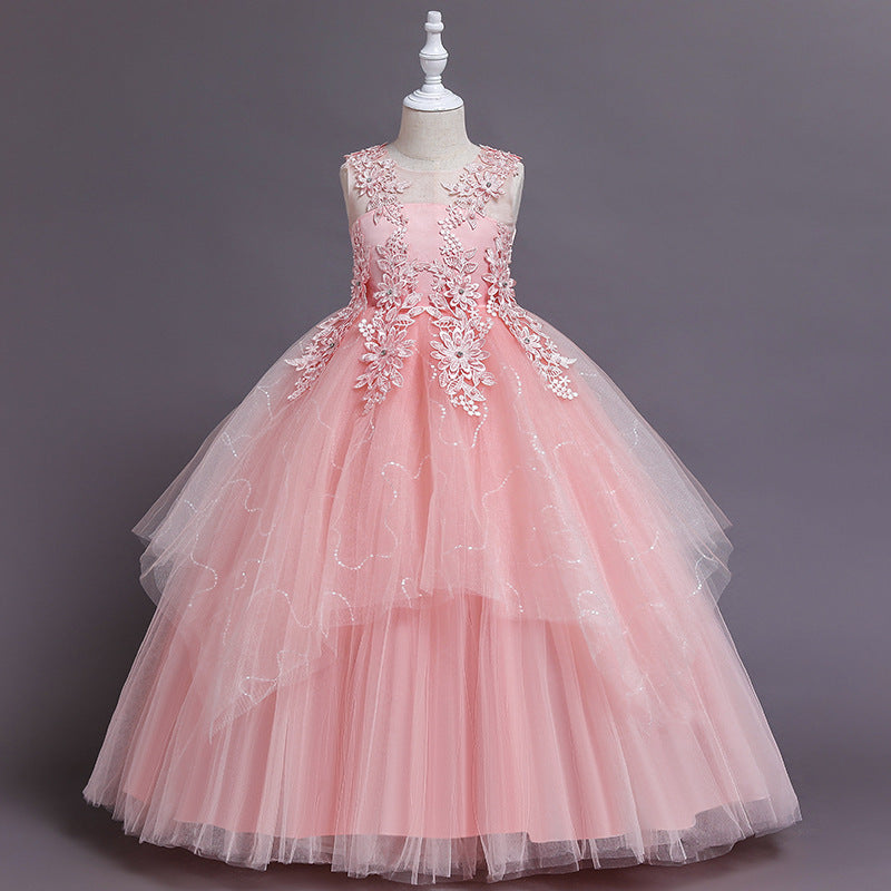 Lace Tulle A-Line Flower Girl Dress Sleeveless Floor Length